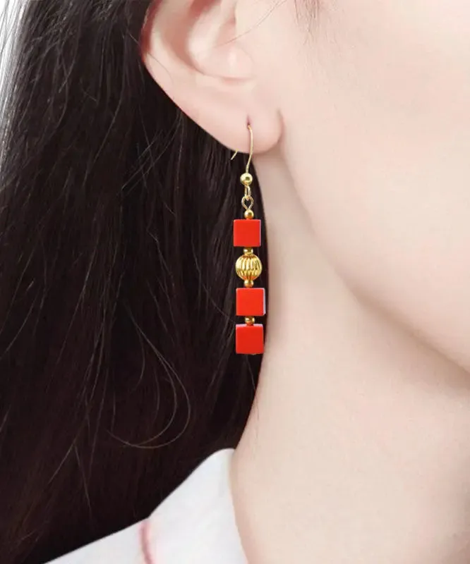 14K Gold Cinnabar Candy Drop Earrings