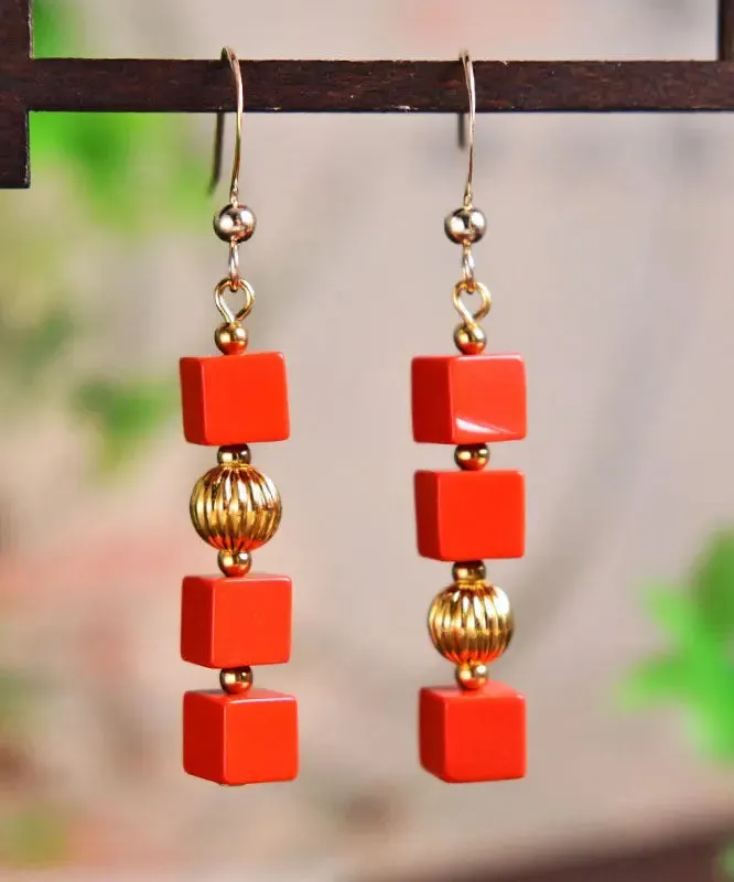 14K Gold Cinnabar Candy Drop Earrings