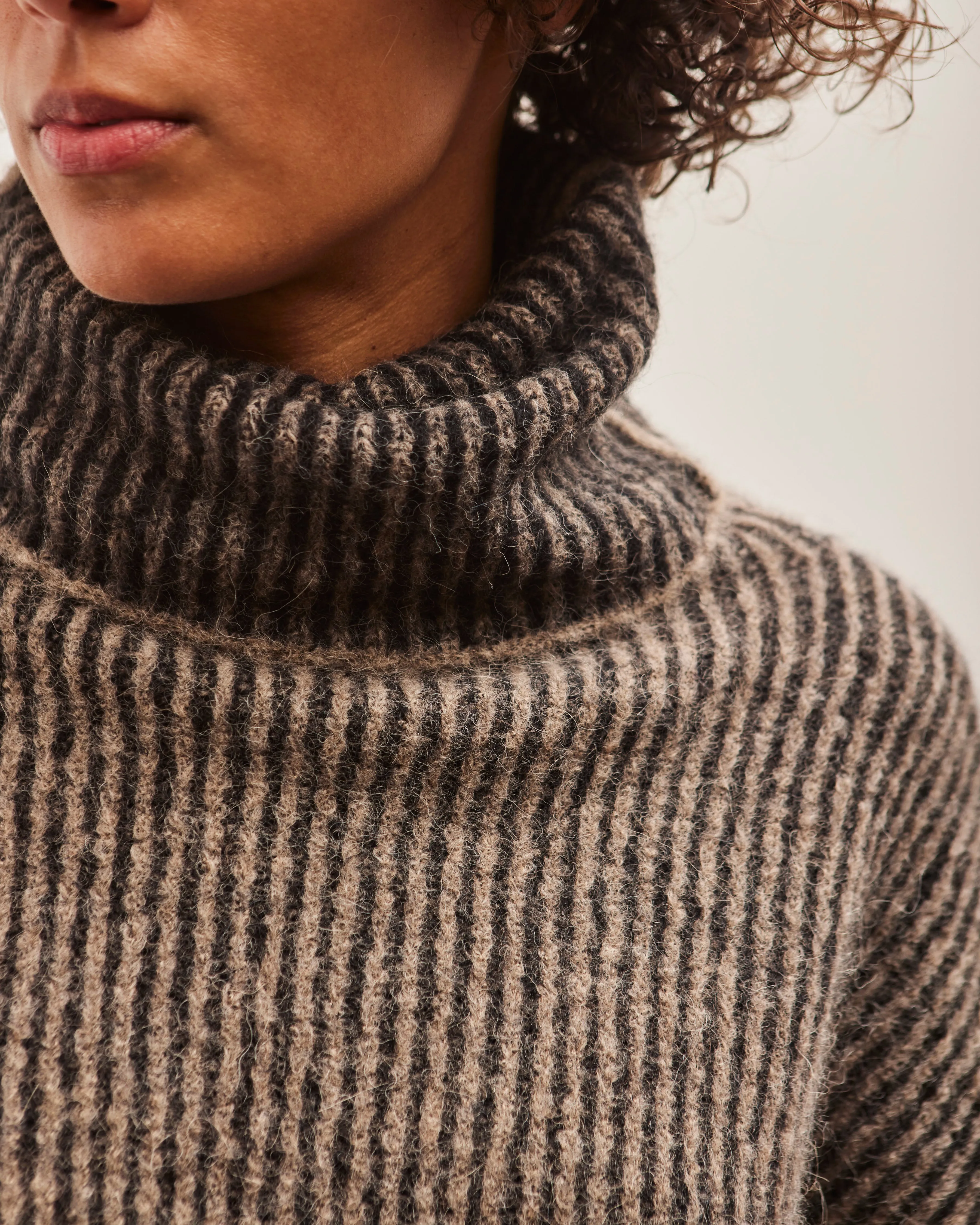 7115 Alpaca Striped Turtleneck, Dark Stripes