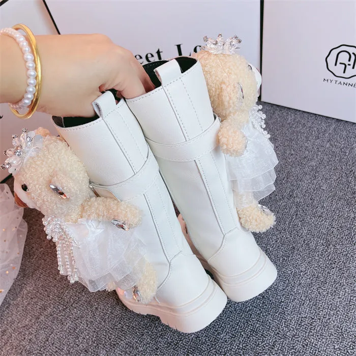 Adorable Girls’ Leather Bear Boots – Cute & Stylish Boots with Teddy Bear Accents