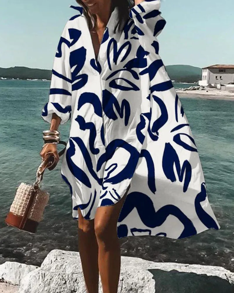 Autumn Fashion Print Shirt Dress