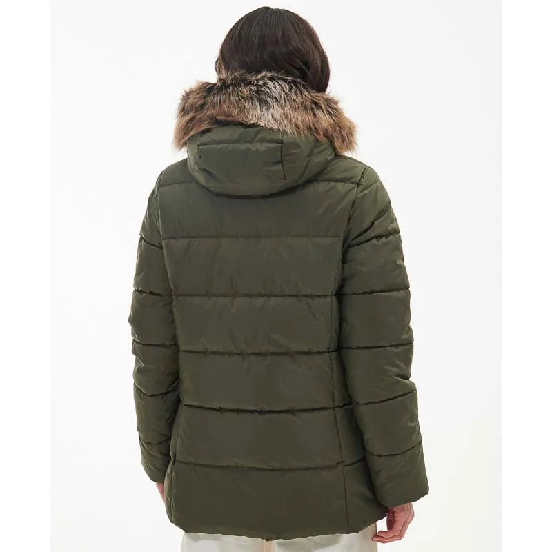 Barbour Midhurst Ladies Quilted Faux Fur Hood Jacket - Deep Olive