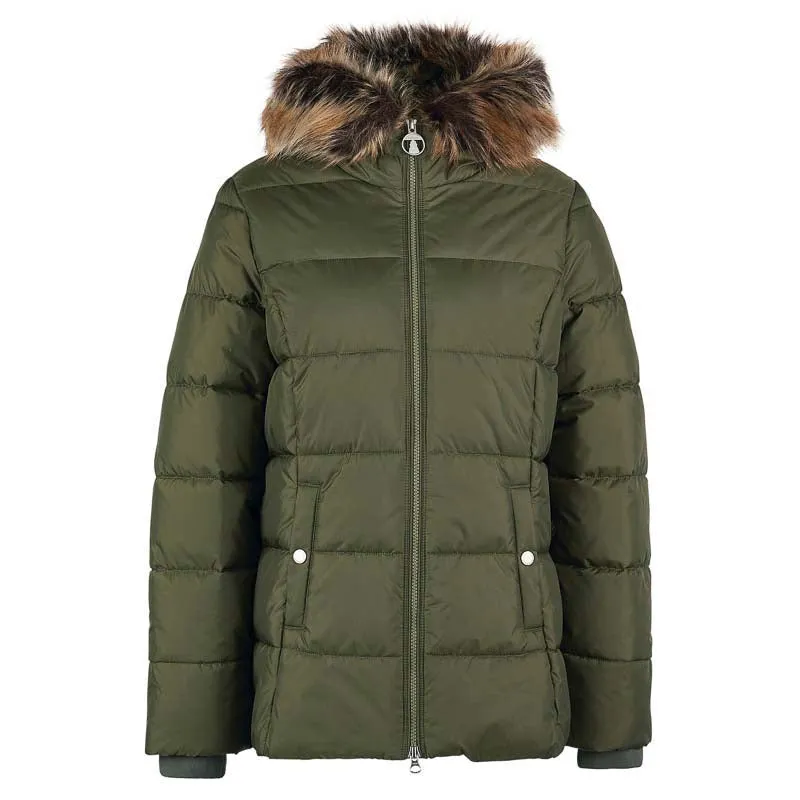 Barbour Midhurst Ladies Quilted Faux Fur Hood Jacket - Deep Olive