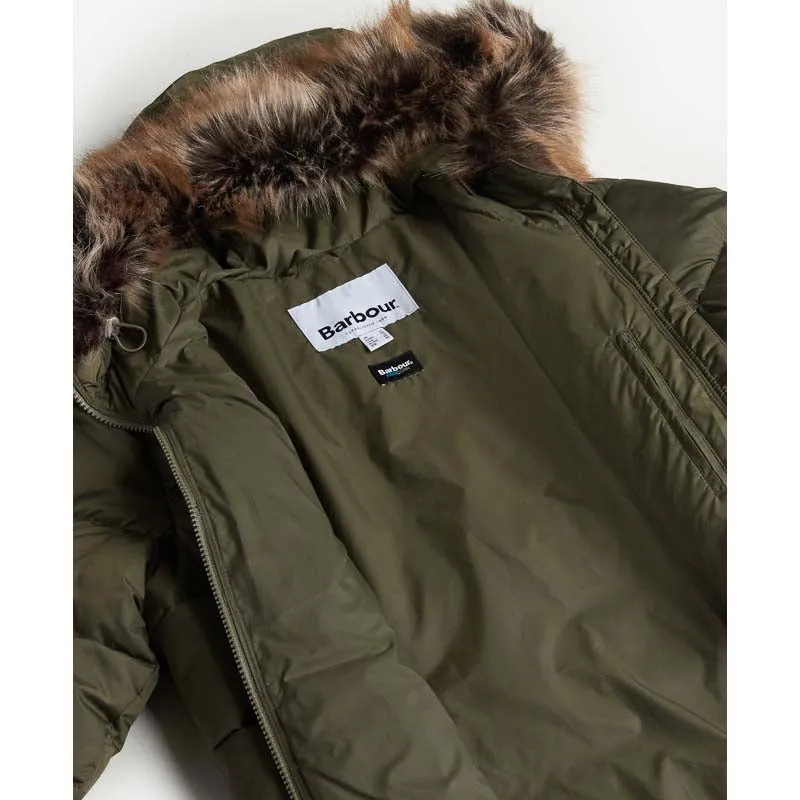 Barbour Midhurst Ladies Quilted Faux Fur Hood Jacket - Deep Olive