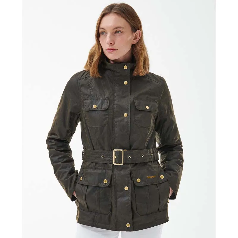 Barbour Winter Belted Utility Ladies Wax Jacket - Black/Gardenia Dress Tartan