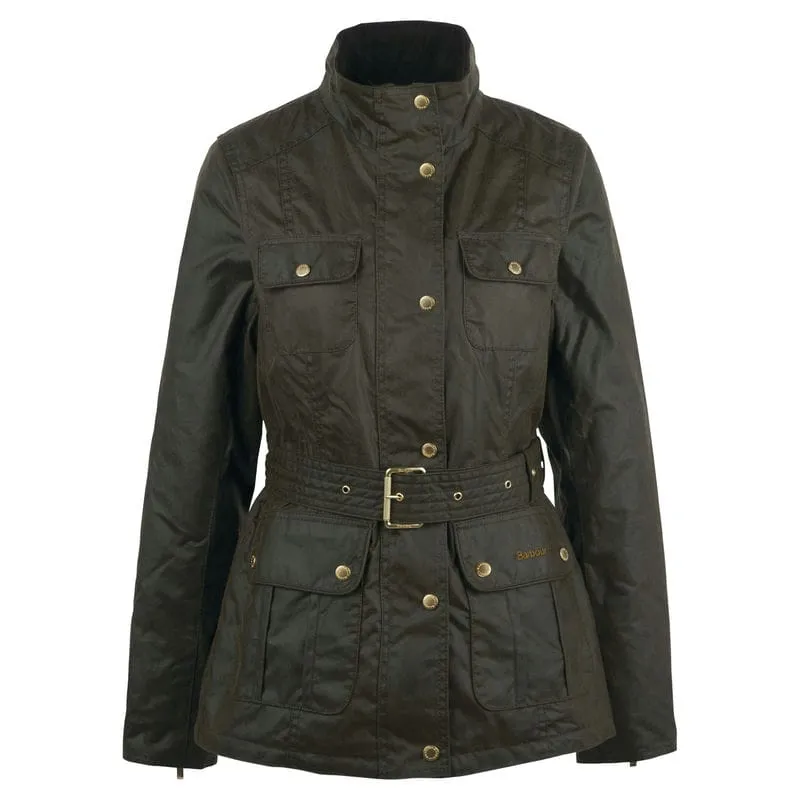 Barbour Winter Belted Utility Ladies Wax Jacket - Black/Gardenia Dress Tartan