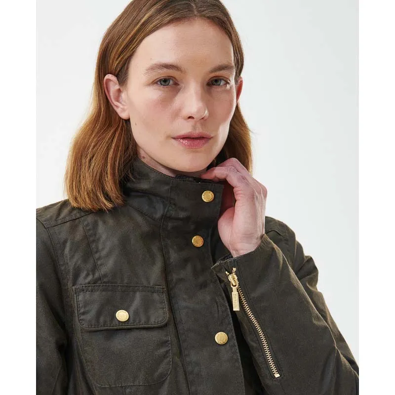 Barbour Winter Belted Utility Ladies Wax Jacket - Black/Gardenia Dress Tartan