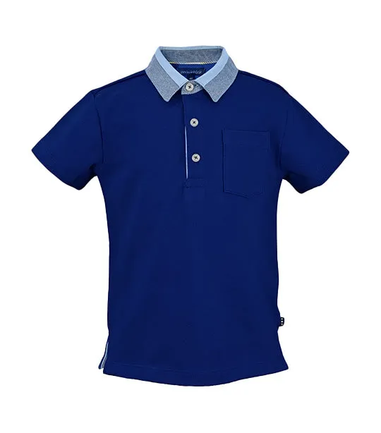 Barret Boys Polo Pique Shirt with Blended Fabric on Collar and Pocket Front