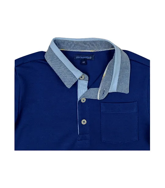 Barret Boys Polo Pique Shirt with Blended Fabric on Collar and Pocket Front