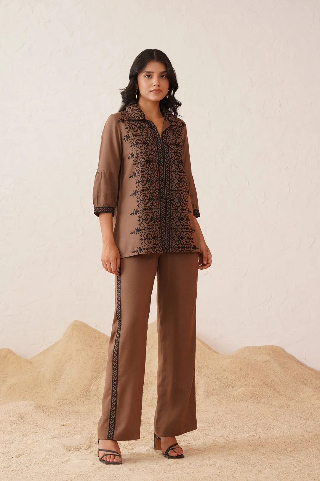 Brown Embroidered Co-ord Set