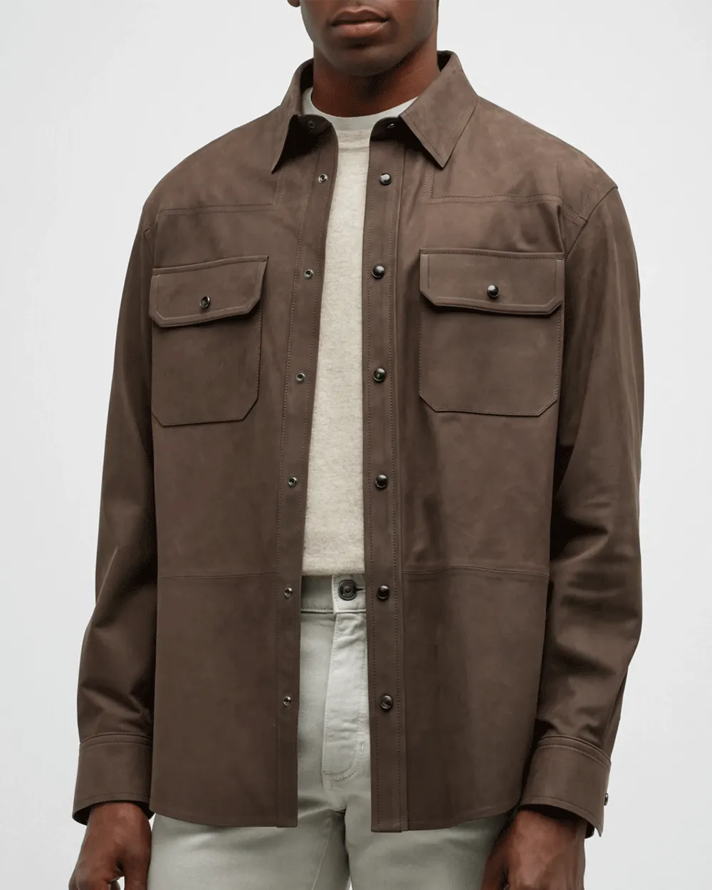 Brown Nubuck Leather Overshirt