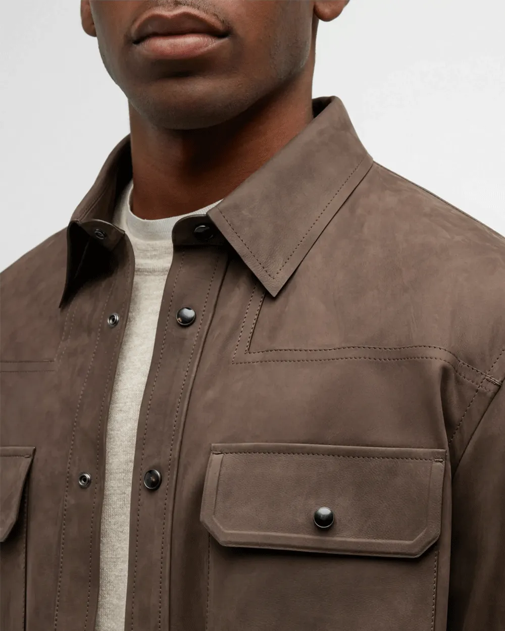 Brown Nubuck Leather Overshirt