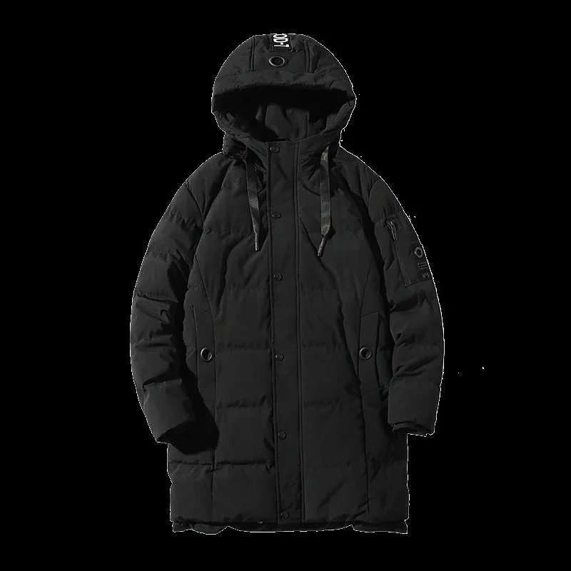 Casual Solid Hooded Long Parka For Men