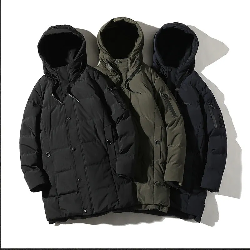 Casual Solid Hooded Long Parka For Men