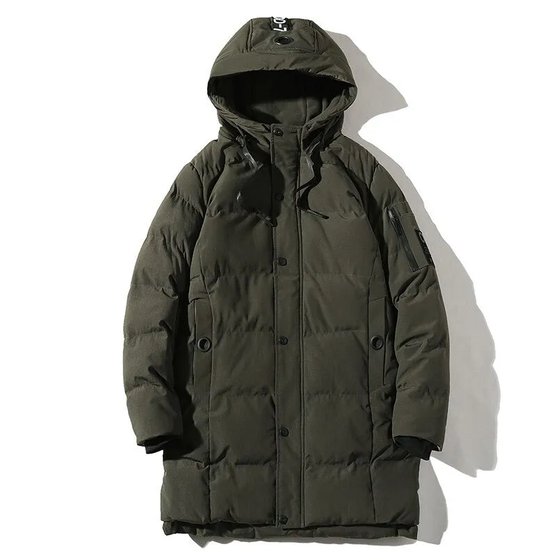 Casual Solid Hooded Long Parka For Men