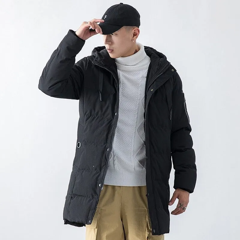 Casual Solid Hooded Long Parka For Men