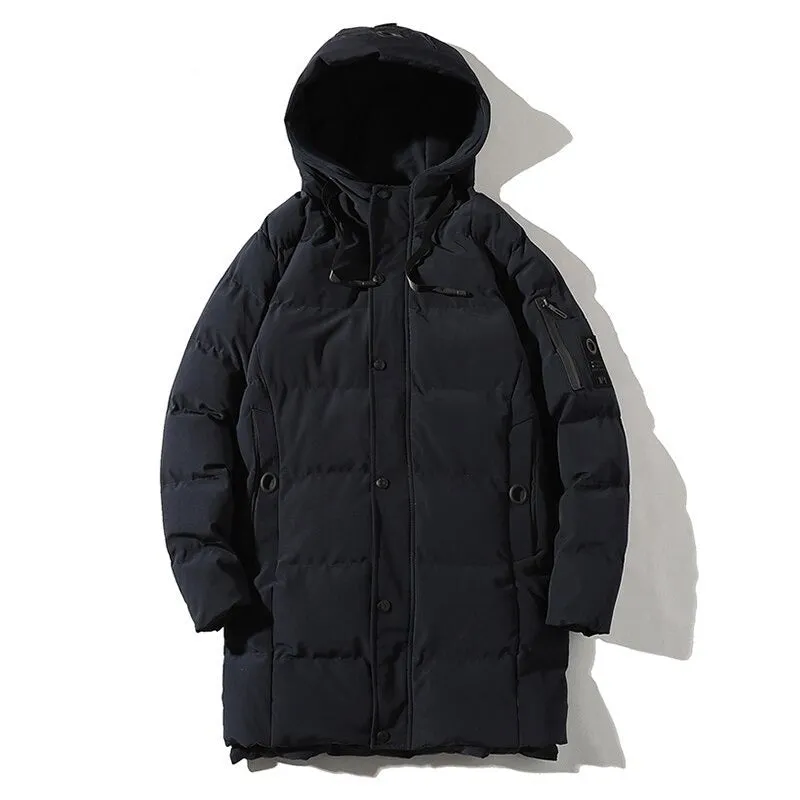 Casual Solid Hooded Long Parka For Men