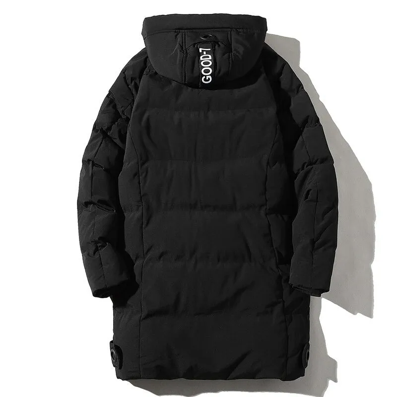 Casual Solid Hooded Long Parka For Men