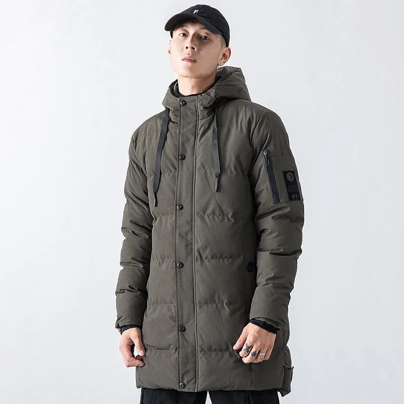 Casual Solid Hooded Long Parka For Men