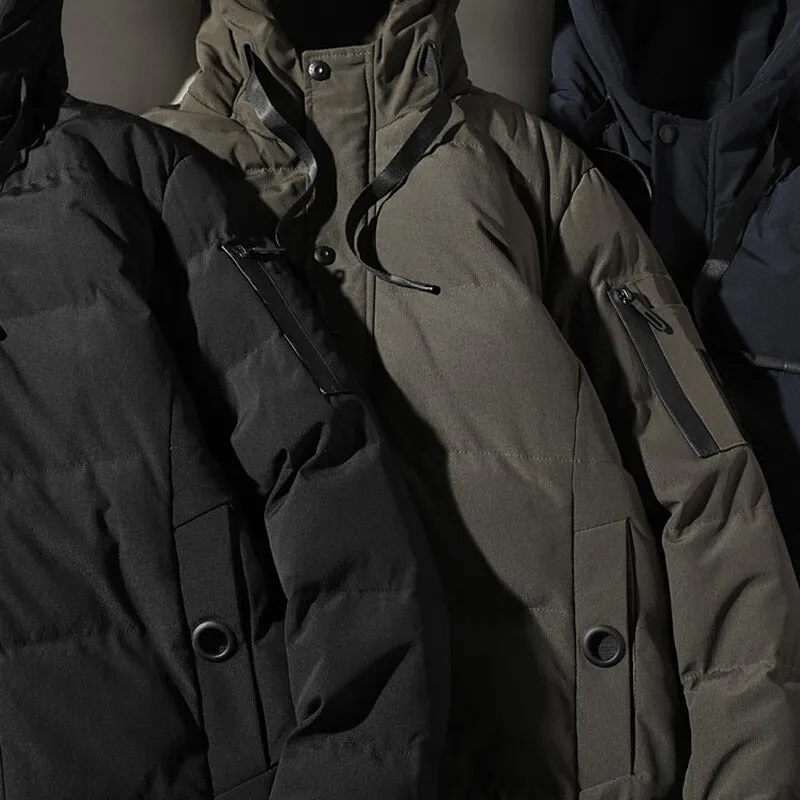 Casual Solid Hooded Long Parka For Men