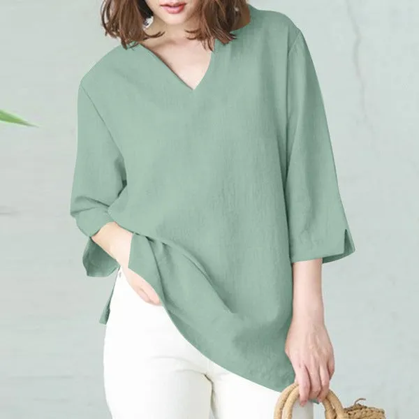 Casual V-neck Cotton Shirt