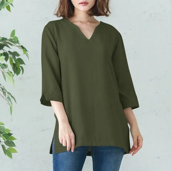 Casual V-neck Cotton Shirt