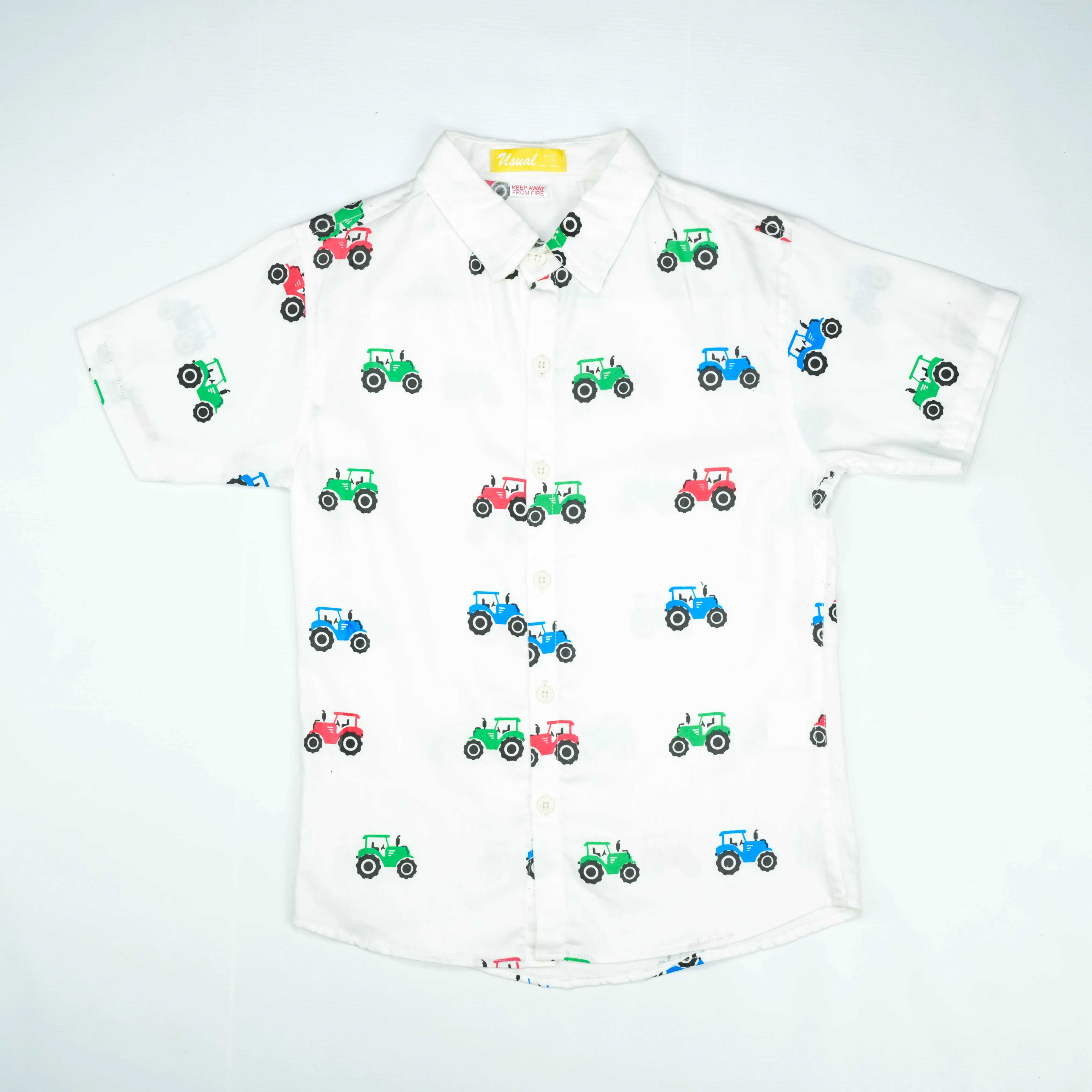 Colorful Tractor Print Short-Sleeve Shirt