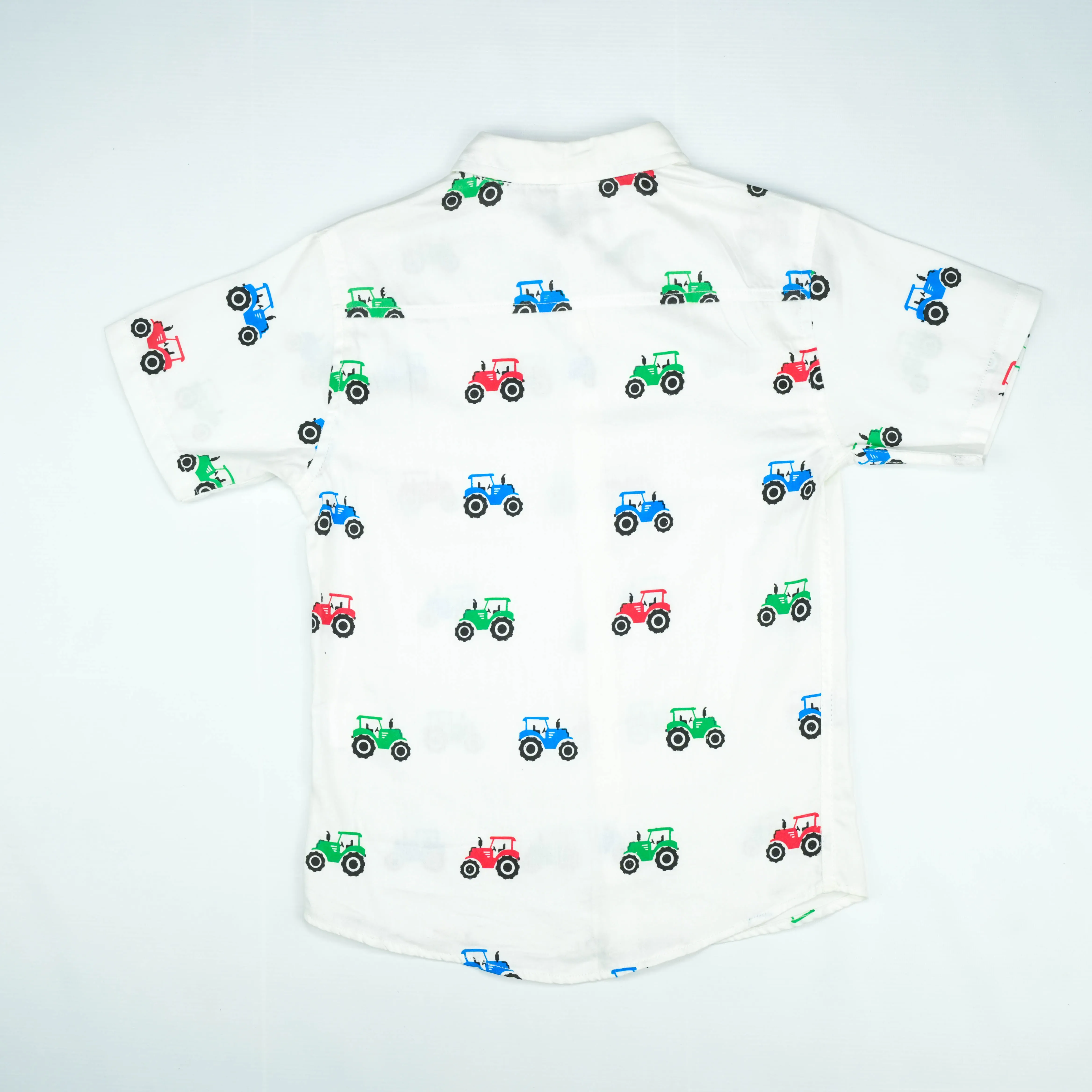 Colorful Tractor Print Short-Sleeve Shirt