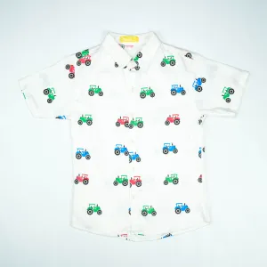 Colorful Tractor Print Short-Sleeve Shirt