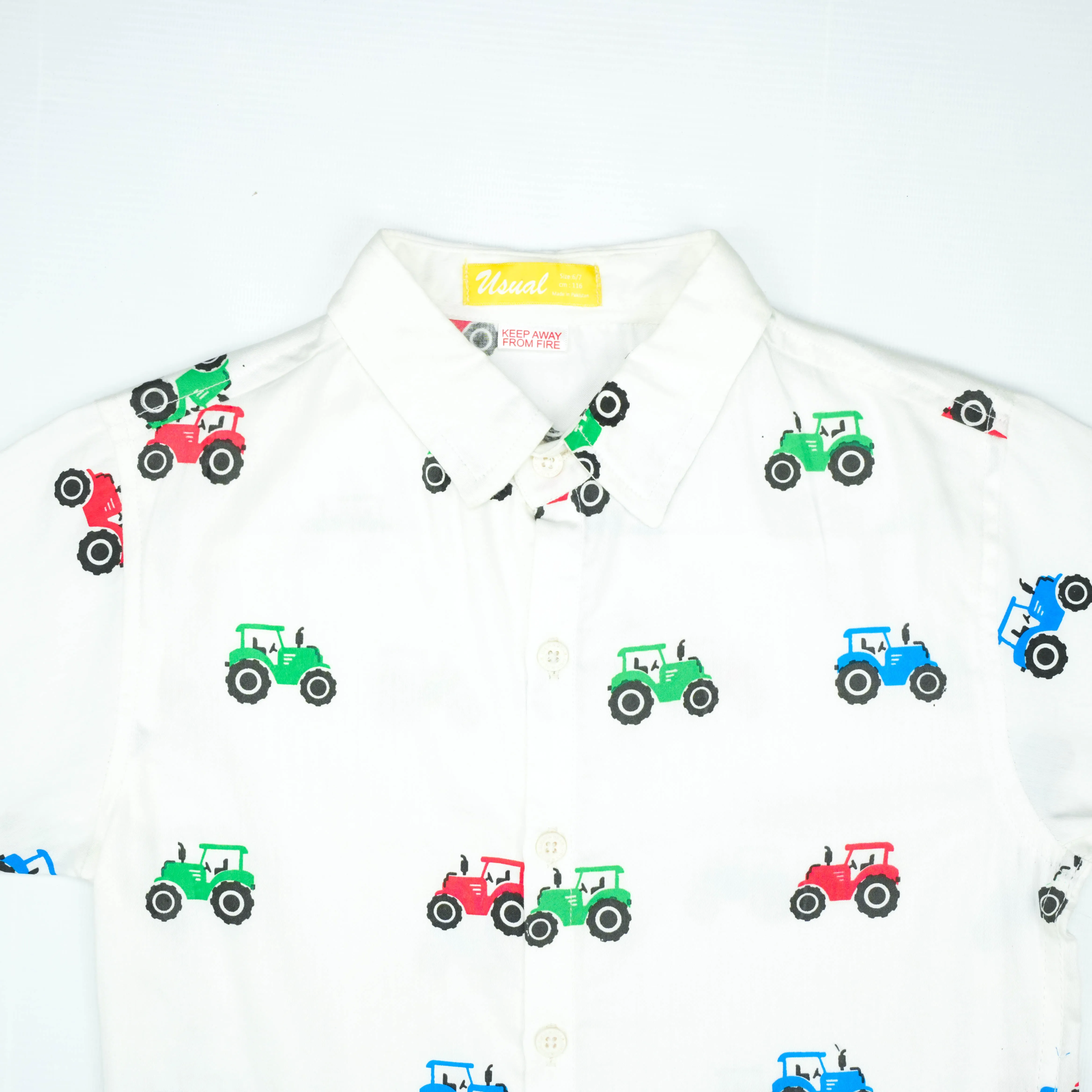 Colorful Tractor Print Short-Sleeve Shirt