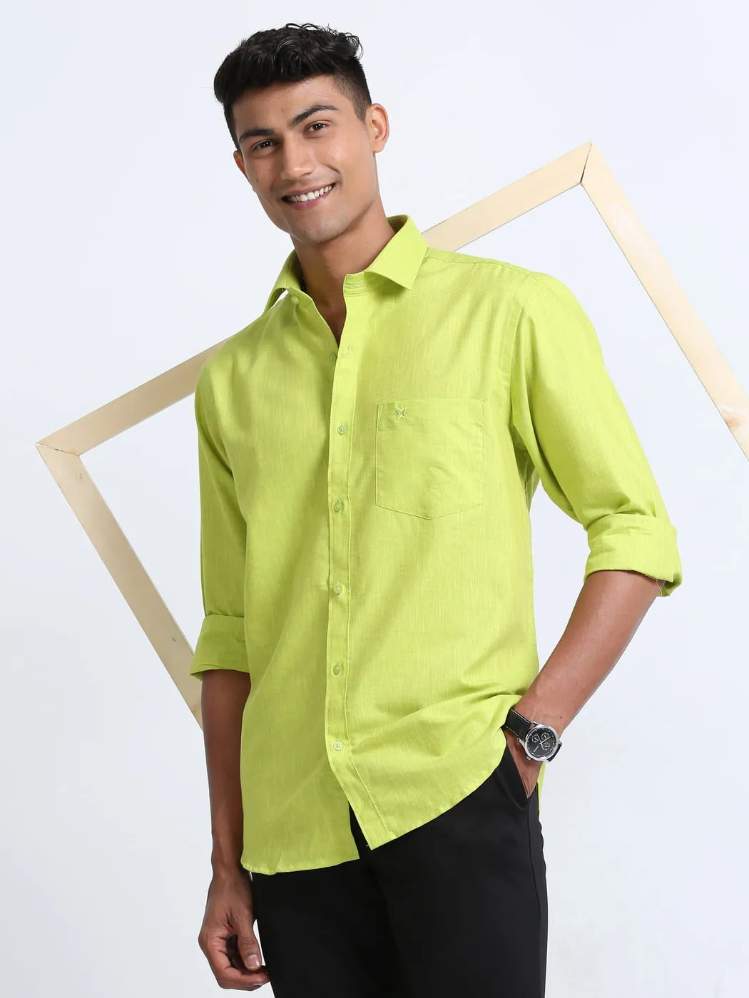 Cotton Linen Lime Green Colour Shirt Full Sleeve