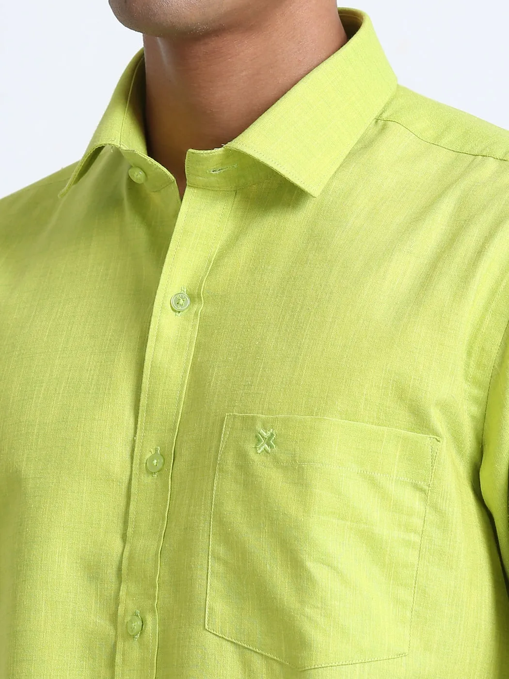 Cotton Linen Lime Green Colour Shirt Full Sleeve