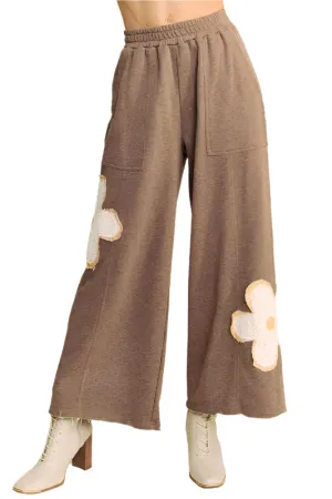 Davi & Dani Flower Patch Elastic Waist Wide Leg Pants