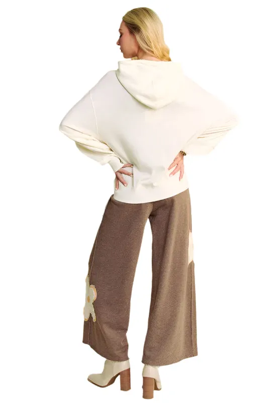 Davi & Dani Flower Patch Elastic Waist Wide Leg Pants