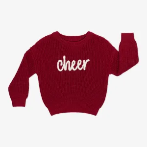 Deep Crimson "Cheer" Drop Shoulder Sweater