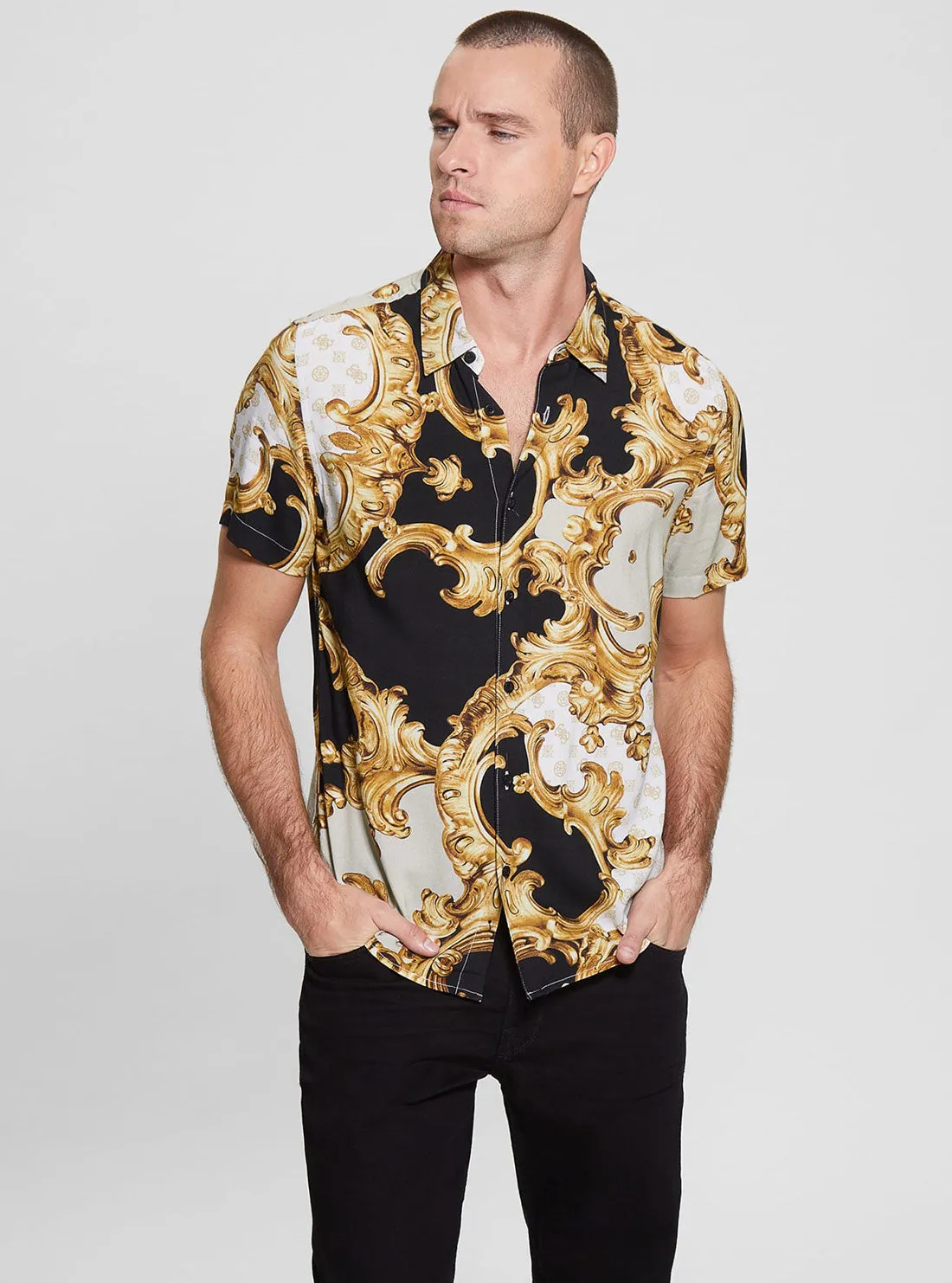 Eco Gold Peony Print Rayon Shirt