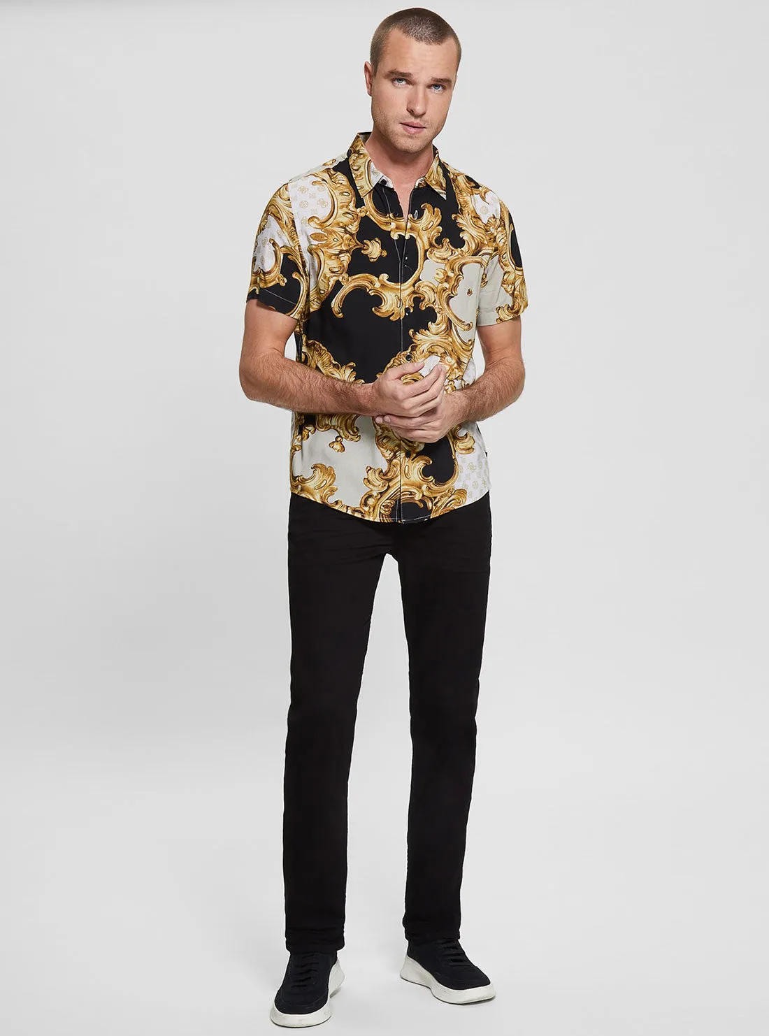 Eco Gold Peony Print Rayon Shirt