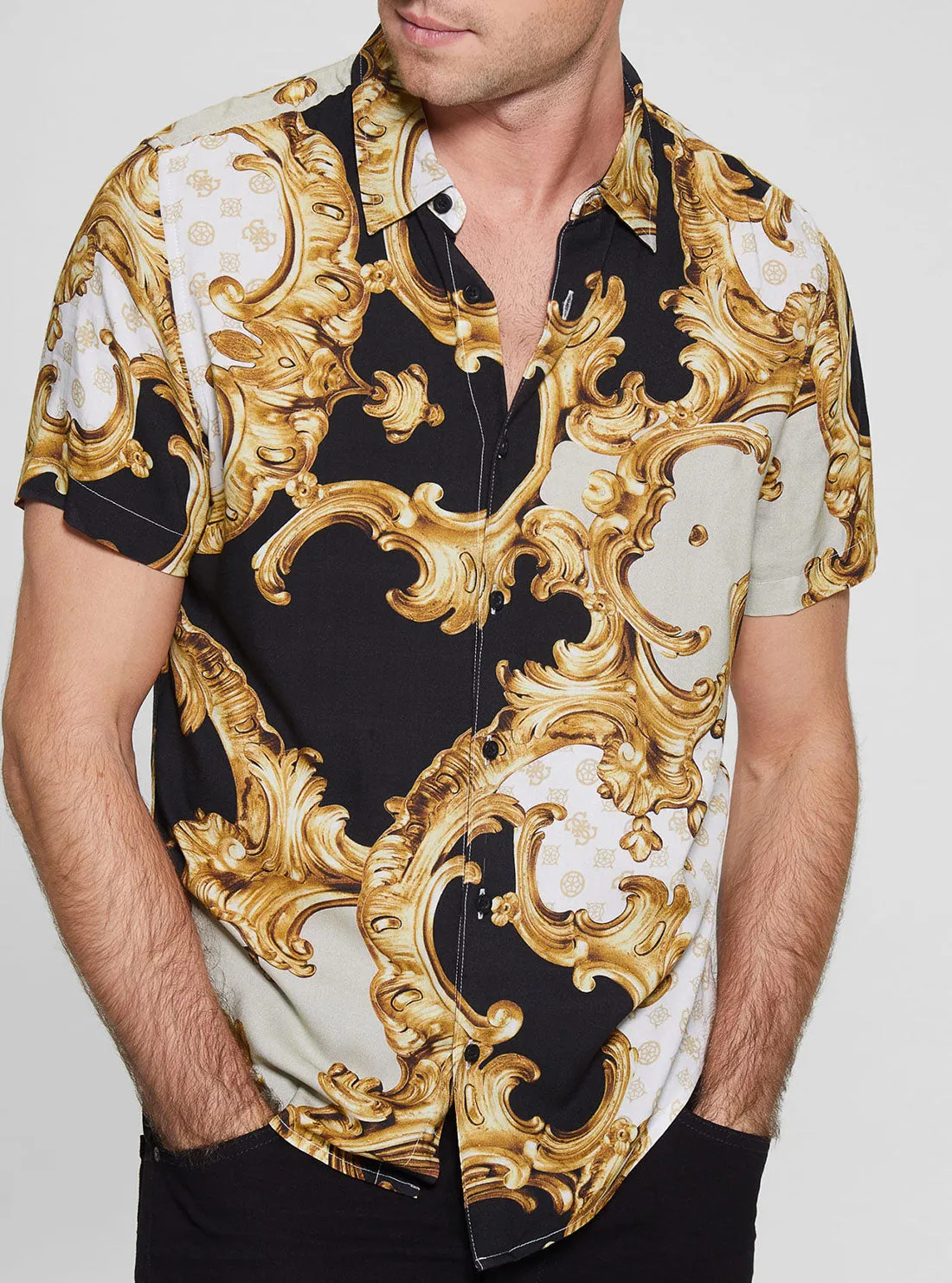 Eco Gold Peony Print Rayon Shirt