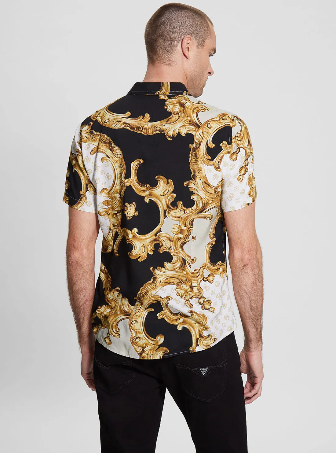 Eco Gold Peony Print Rayon Shirt