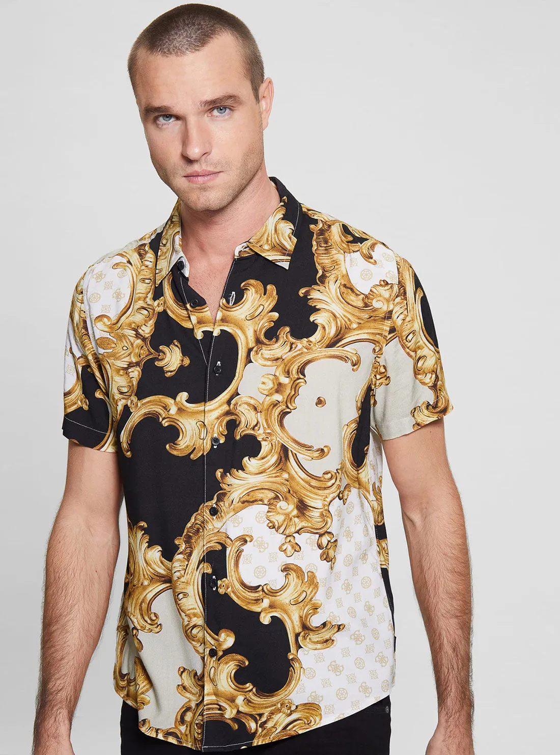 Eco Gold Peony Print Rayon Shirt