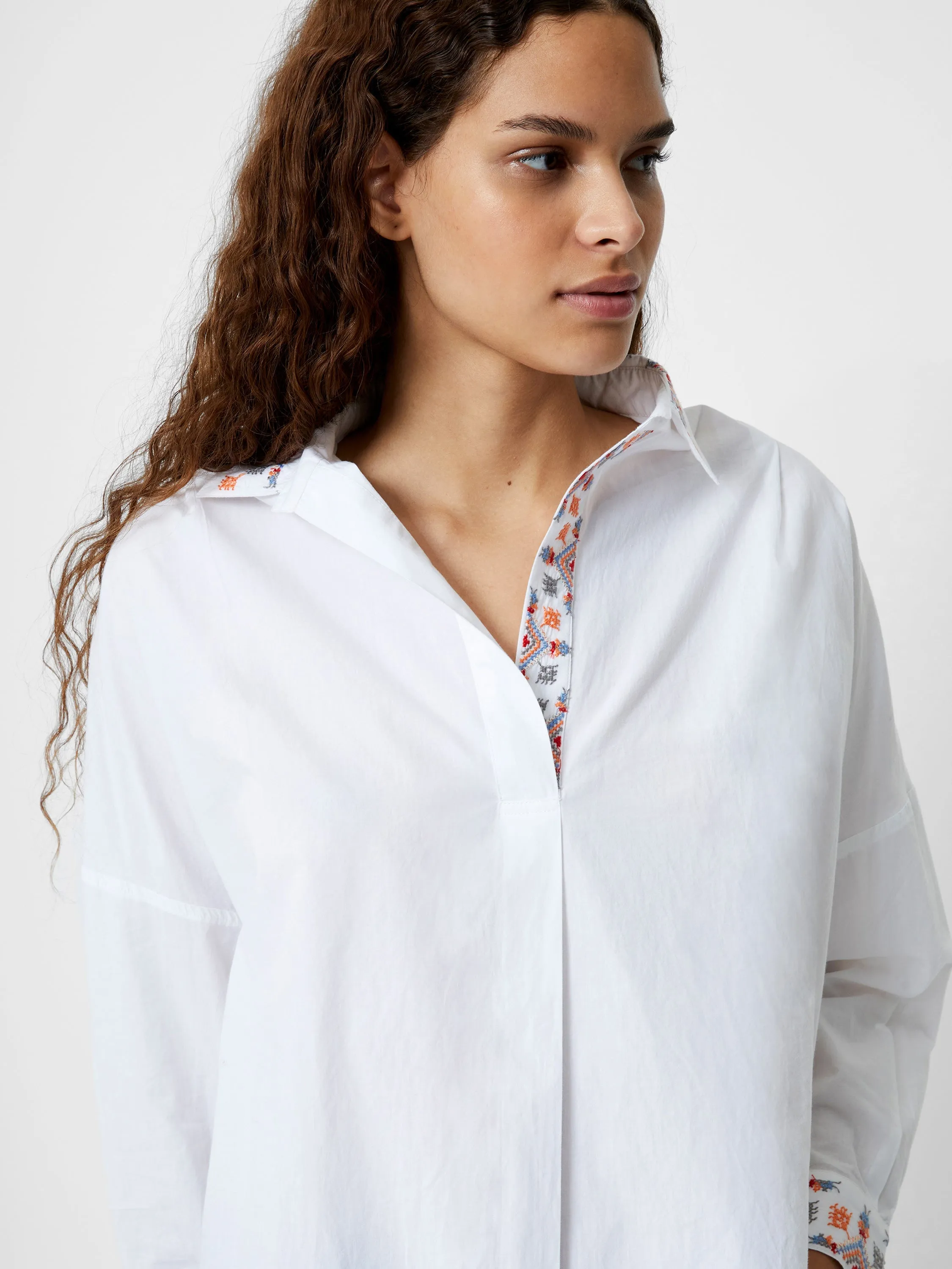 Embroidered Long Sleeve Popover Shirt