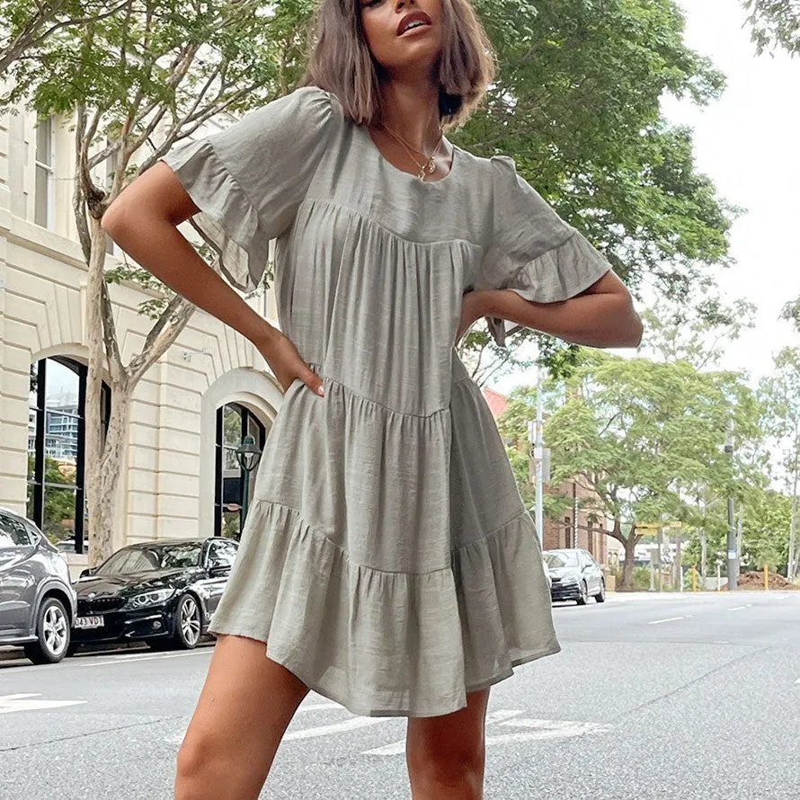 Fashion Ruffle Loose Cotton Linen Dress