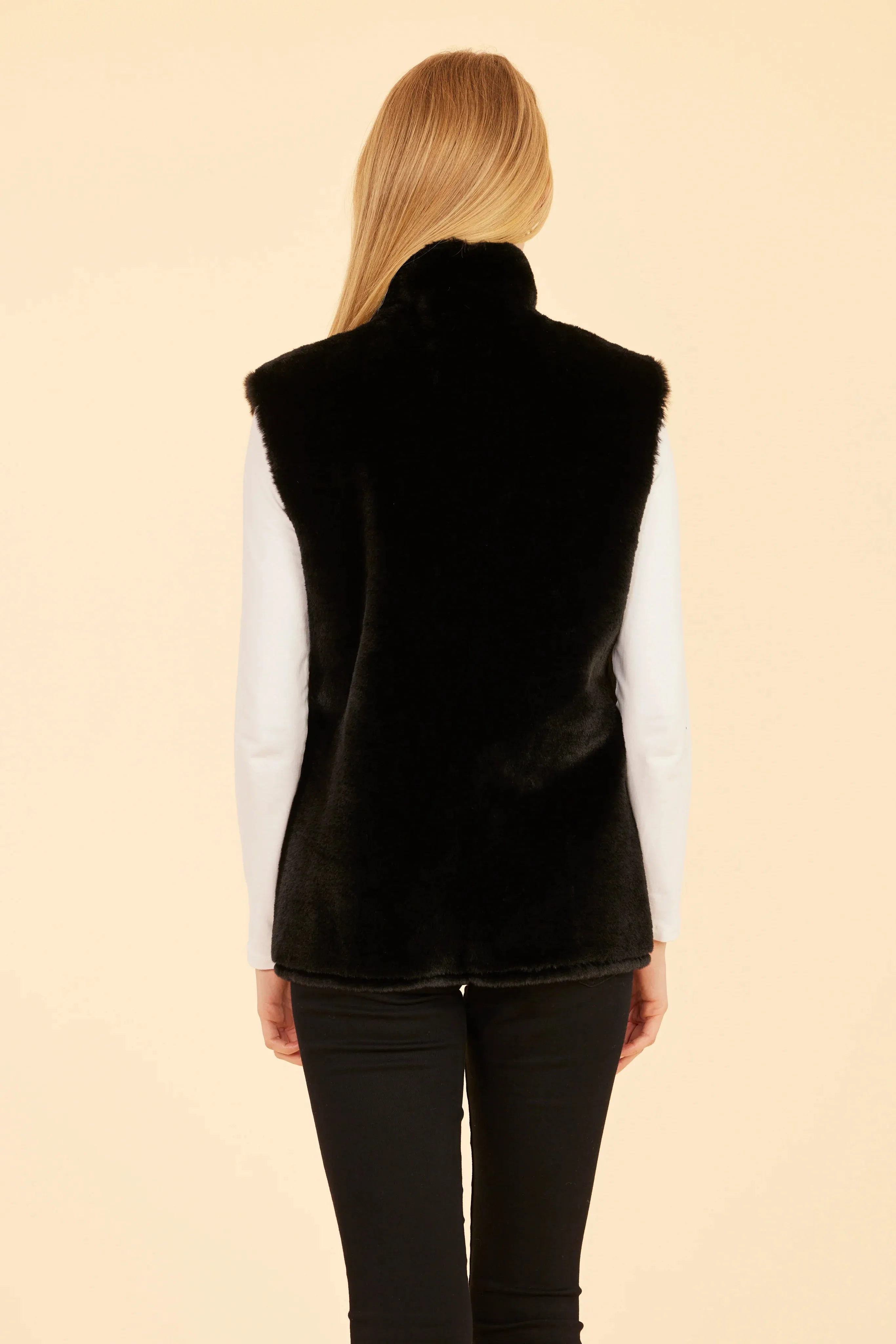 Faux Fur Reversible Vest- Black