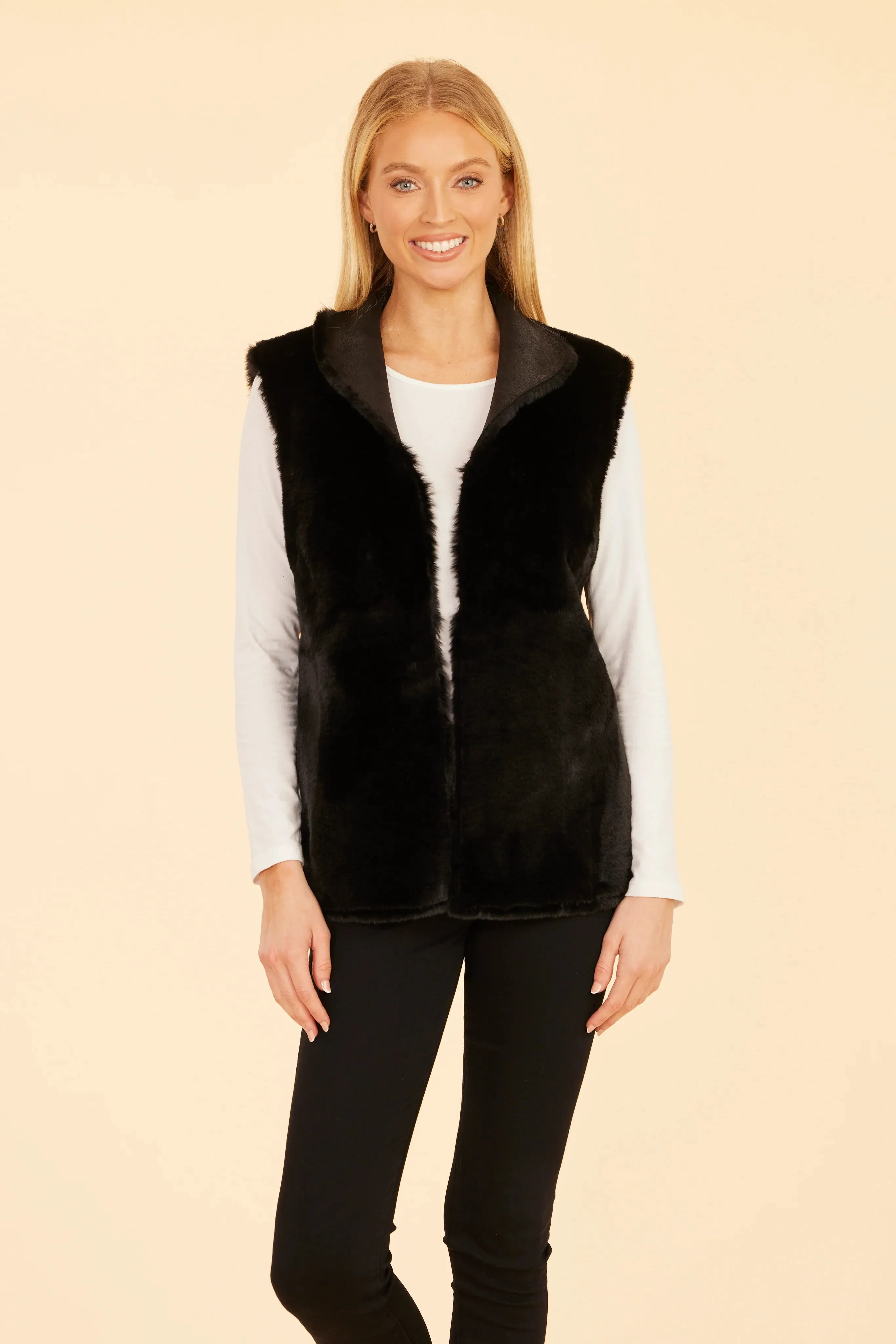 Faux Fur Reversible Vest- Black