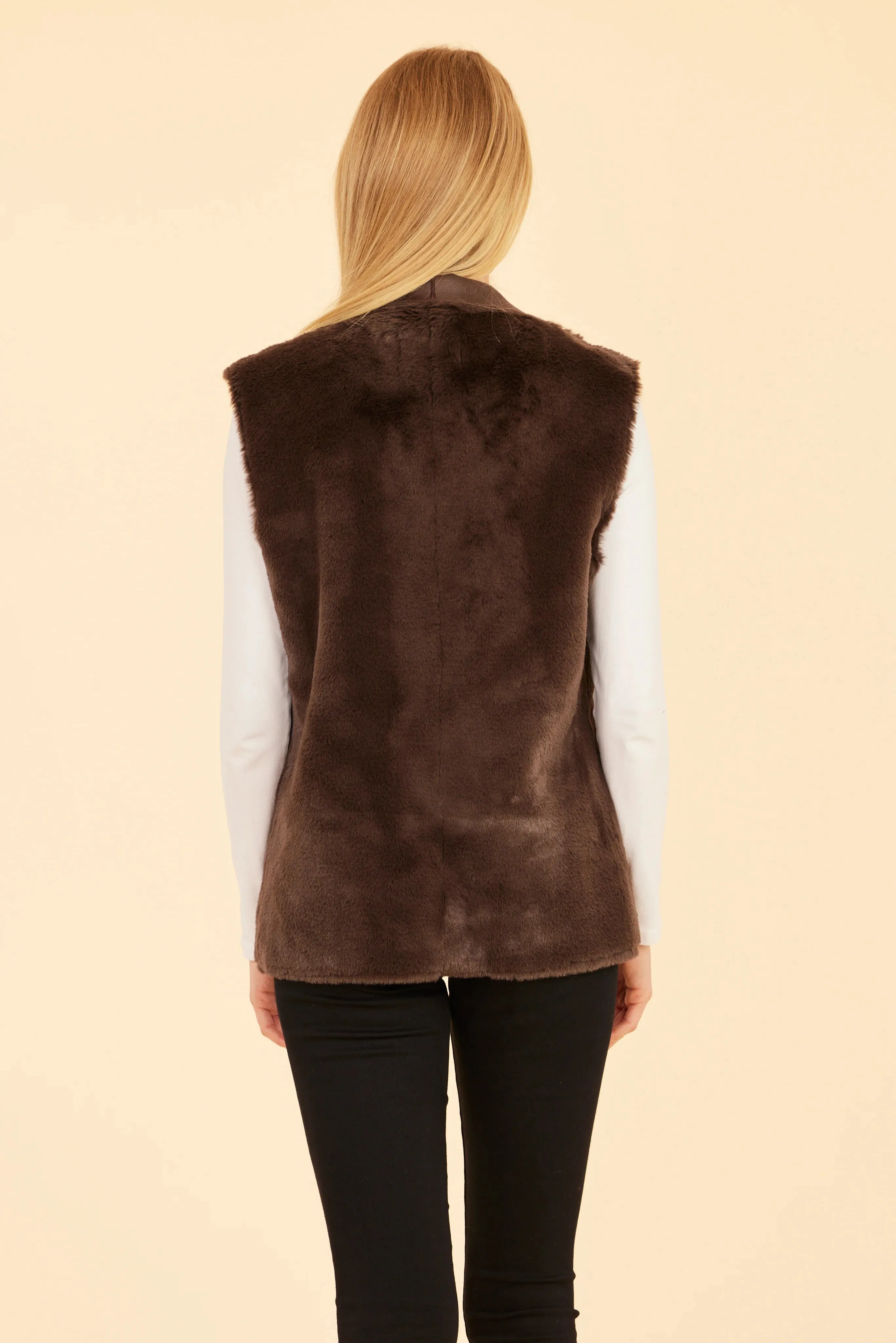 Faux Fur Reversible Vest- Brown