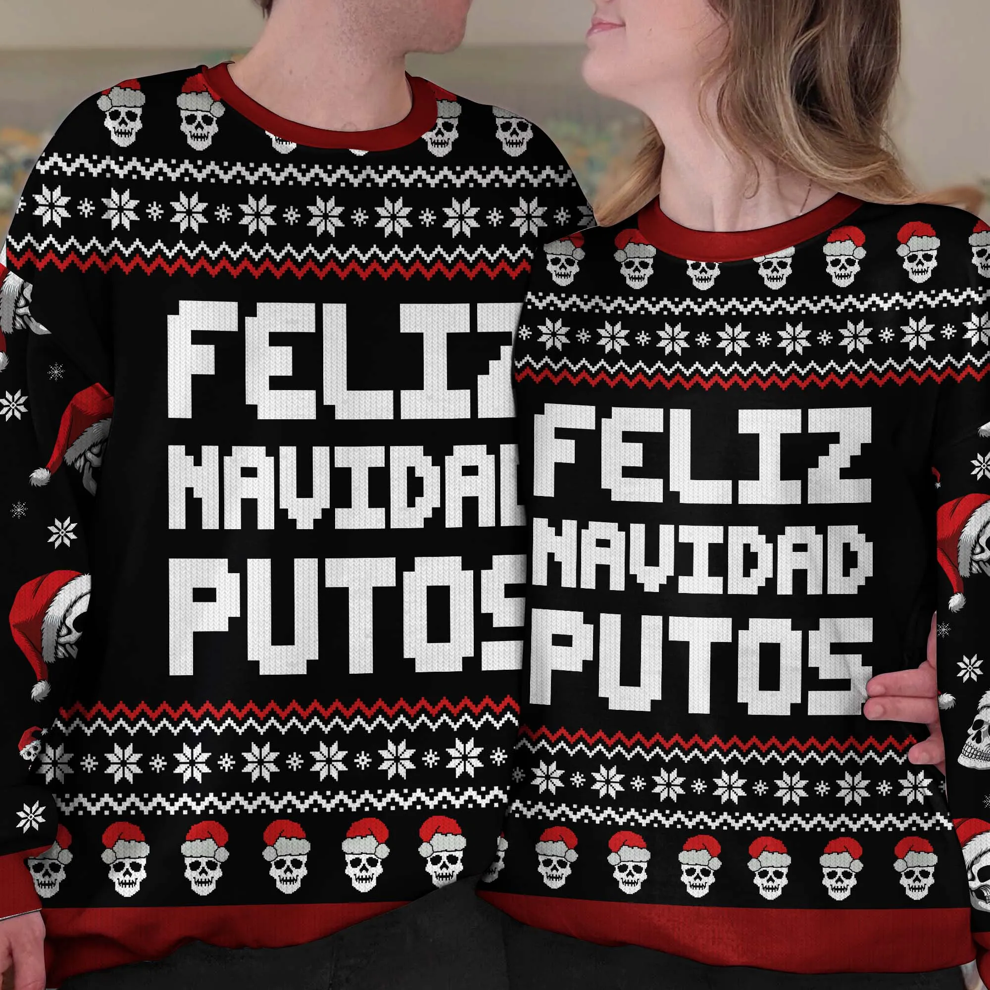 Feliz Navidad Putos Funny Skull Skeleton - Ugly Sweater