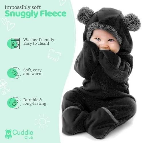 Fleece Baby Bunting Bodysuit – Infant One Piece Kids Hooded Romper Outerwear Toddler Jacket