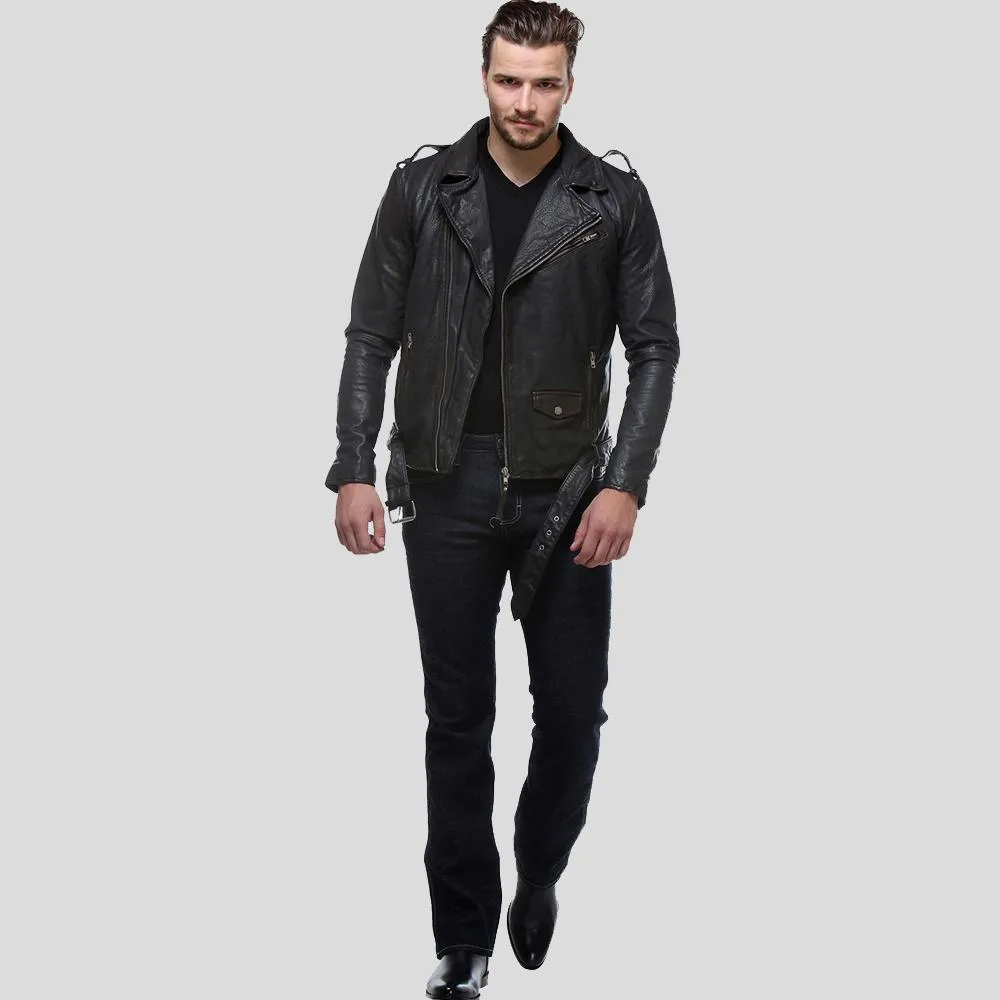 Freddie Black Biker Leather Jacket