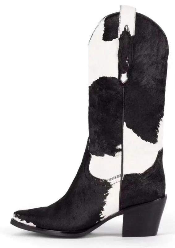 Genuine Leather Pointed Toe Mid Calf Western Boots for Stylish Look