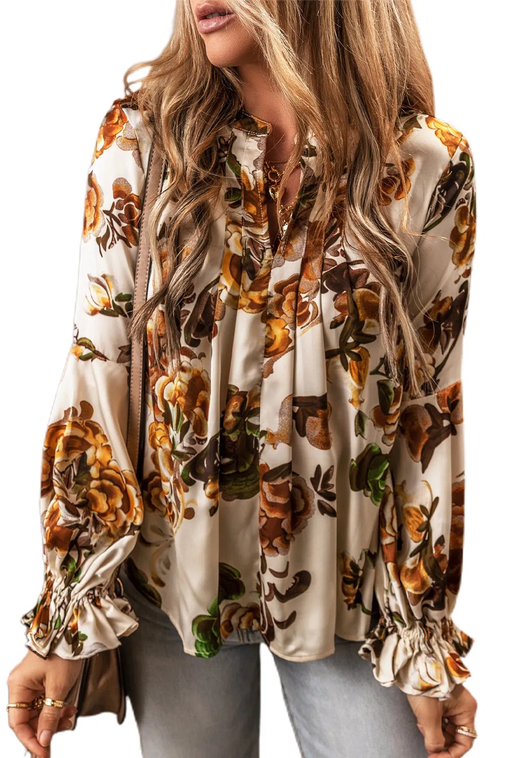 Gorgeous Floral Flounce Sleeve Blouse